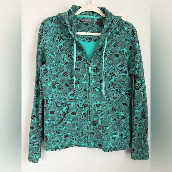 Liz Claiborne Tops - Liz Claiborne Teal and Brown Floral‎ Stretch Hoodie, Size Medium